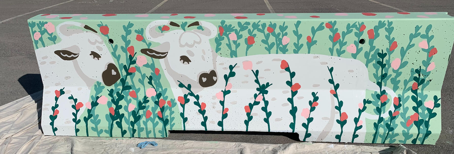 Side of a double sided barrier for BUMP's (Beltline Urban Mural Project) 2021 RoadWorks program